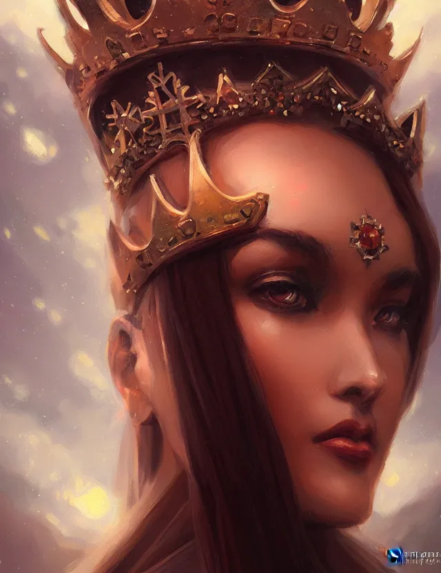 Image similar to blurred background. close-up portrait of a goddess in crown, by Artgerm and greg rutkowski