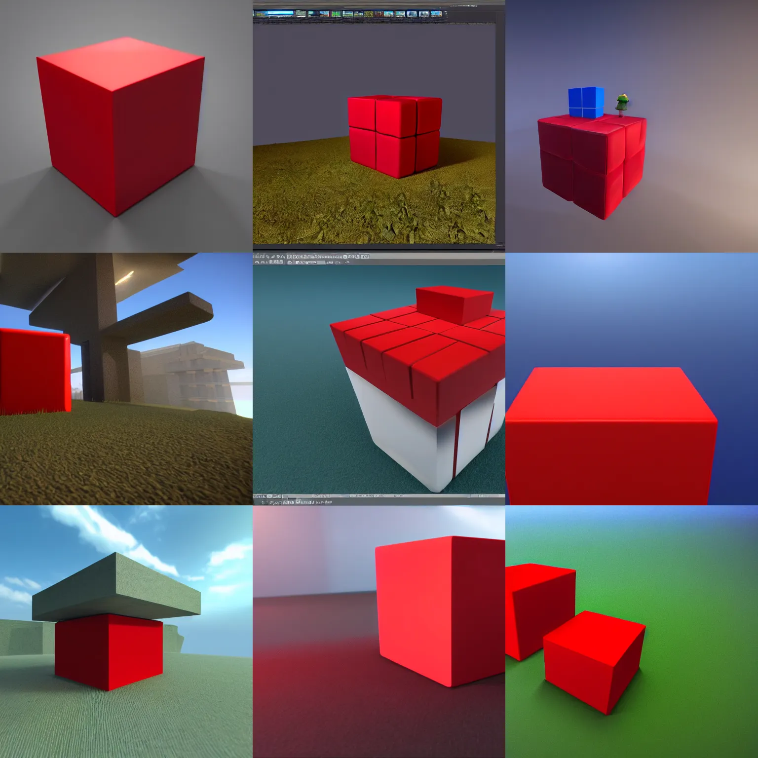 Prompt: a red cube on top of a blu cube 3d rendering unreal engine