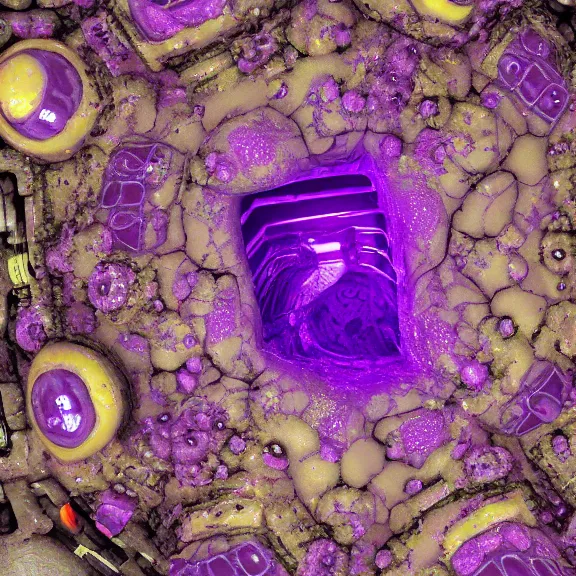 Image similar to detailed shot of inside a cavernous stomach of a mecha goddess, the walls purple and pulsing, lots of acid pooling up on the floor, digesting and dissolving a small human as it thrashes in acid, food pov, micro pov, vore, digital art, furry art, anthro art, high quality, 8k 3D realistic, macro art, micro art, Furaffinity, Deviantart, Eka's Portal, G6