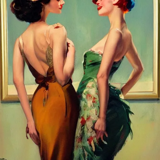 Prompt: best friends, painting by olivia, coby whitmore, vargas, rolf armstrong