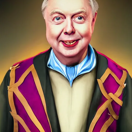 Image similar to portrait of lindsey graham dressed like a court jester. highly detailed, digital painting, cinematics, hyper realistic. dark retrowave. by stanley lau, villeneuve