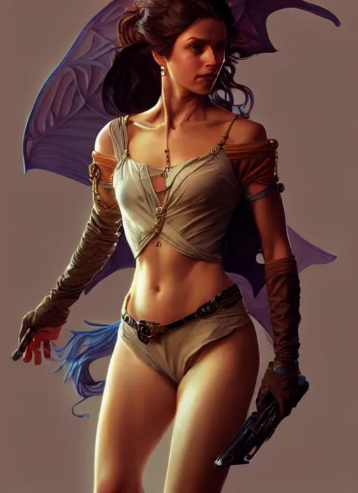 Prompt: portrait of a full body of beautiful female detective, d & d, qpao fantasy, flat lighting, intricate, muscular, highly detailed, digital painting, artstation, concept art, smooth, sharp focus, illustration, art by simon bisley and greg rutkowski and alphonse mucha, natural tpose