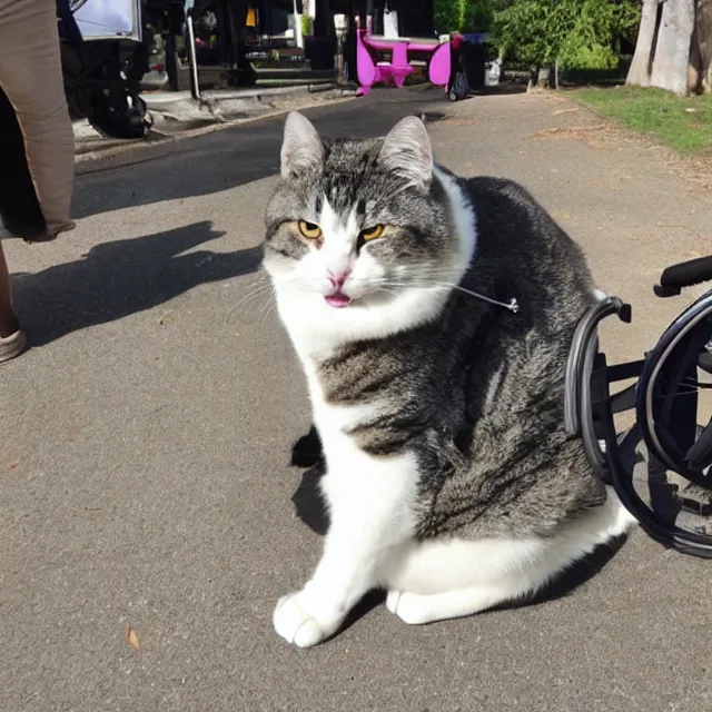 Image similar to super fat cat sitting in a wheelchair