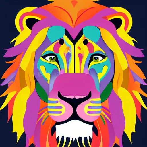 Prompt: a happy lion, whole body, Anthropomorphic, portrait, highly detailed, colorful, illustration, smooth and clean vector curves, no jagged lines, vector art, smooth