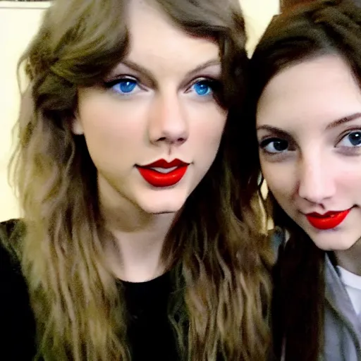 Image similar to a selfie of taylor swift and emily rudd, medium shot, detailed eyes,