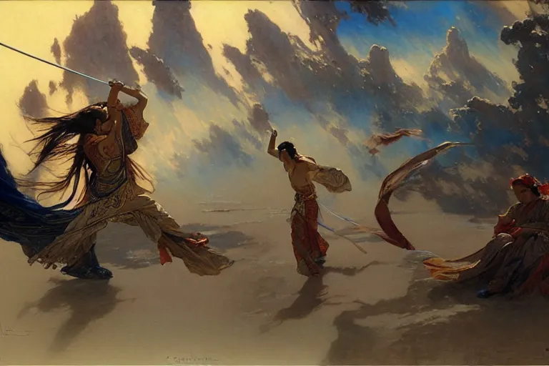 Image similar to wuxia, space, painting by gaston bussiere, craig mullins, j. c. leyendecker