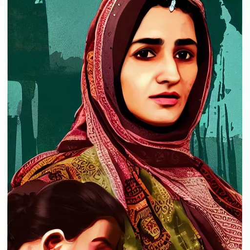 Image similar to kashmiri woman, closeup, GTA V poster, sharp focus, aesthetic!!!!!!!, ultra HD, 8k, highly detailed, intricate, elegant,