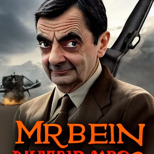 Image similar to mr bean as epic war hero, movie poster, 8 k hd,