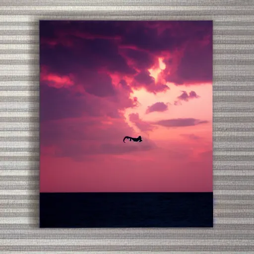 Image similar to colossal octopus flying over a cloudy pink sky, award winning,