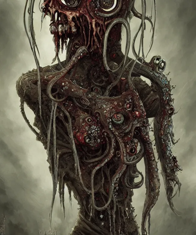 Prompt: a squid faced zombie, fantasy, intricate, elegant, highly detailed, digital painting, artstation, concept art, matte, sharp focus, illustration, art by keith thompson and christopher lane