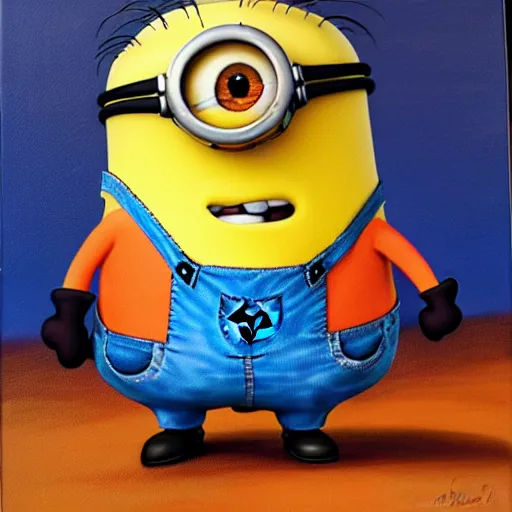 Prompt: minion after he accidentally ate his older brothers special brownie, oil painting