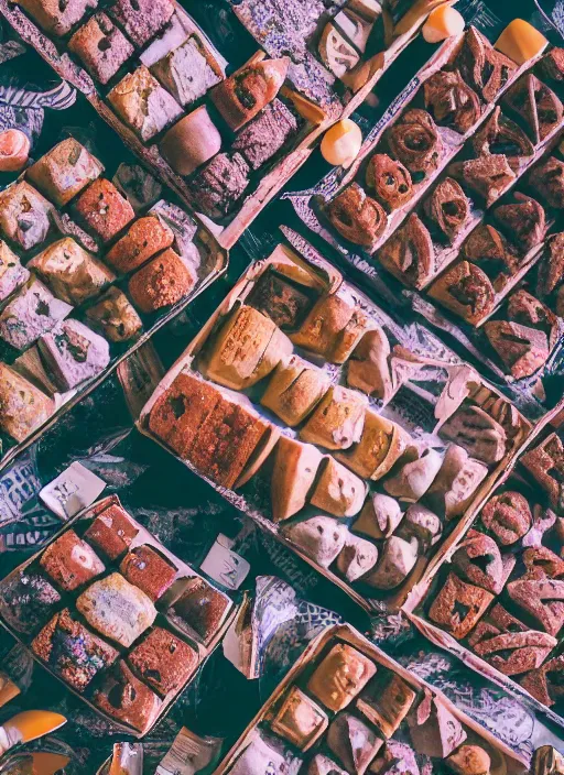 Prompt: a City made of cake and baked goods, award winning, 4k, 45mm lens