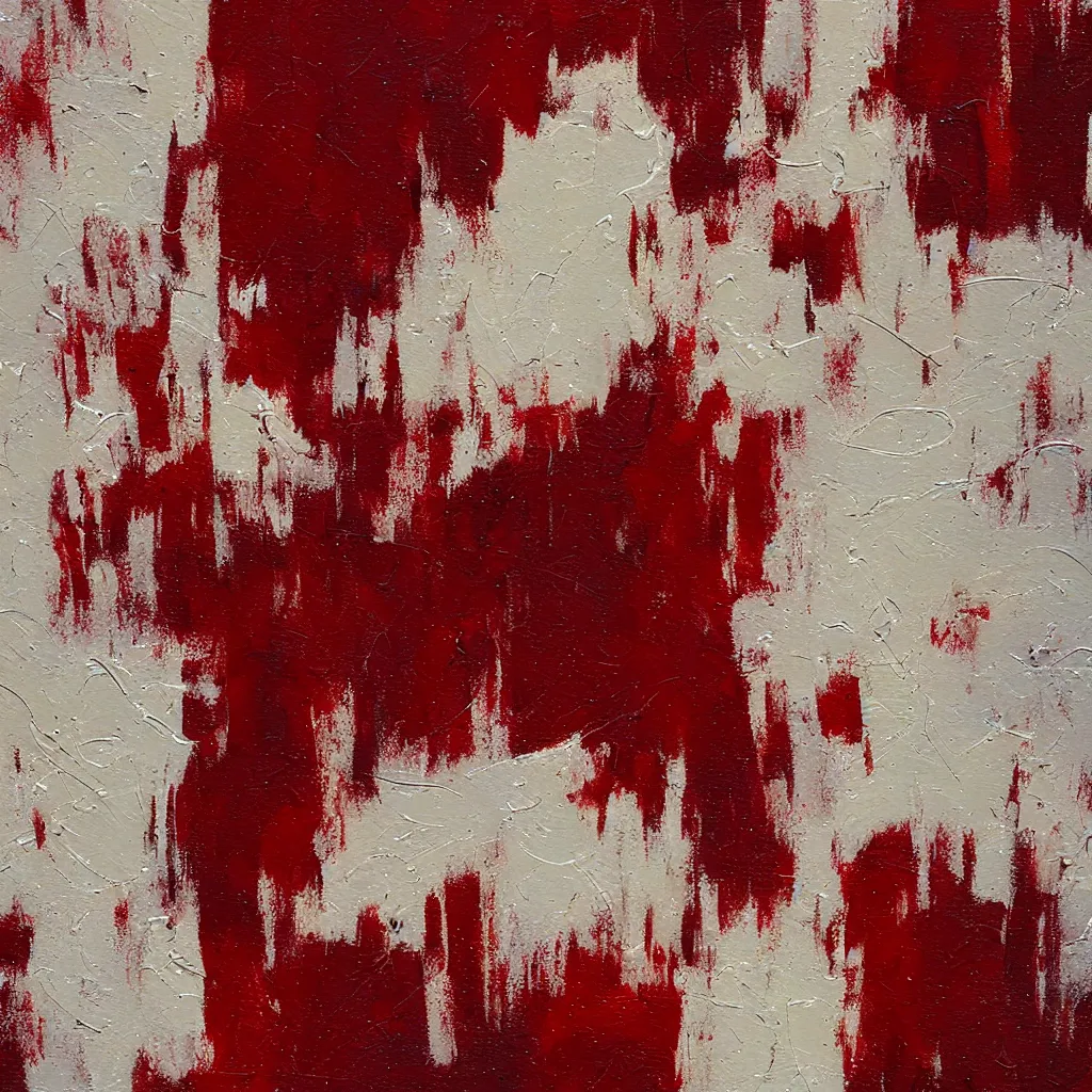 Image similar to thick creamy impasto, white thick heavy brush marks on a dark red background - i