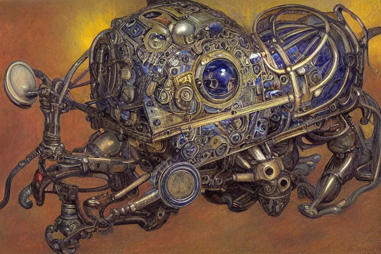 Image similar to ornate mechanical robot rat, by annie swynnerton and diego rivera and elihu vedder, symbolist, dramatic lighting, elaborate geometric ornament, art brut, soft cool colors, smooth, sharp focus, extremely detailed, adolf wolfli and ( donato giancola )