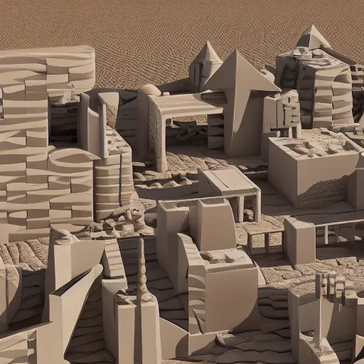 Image similar to big scale toy hotel in the dessert, 3 d cubism