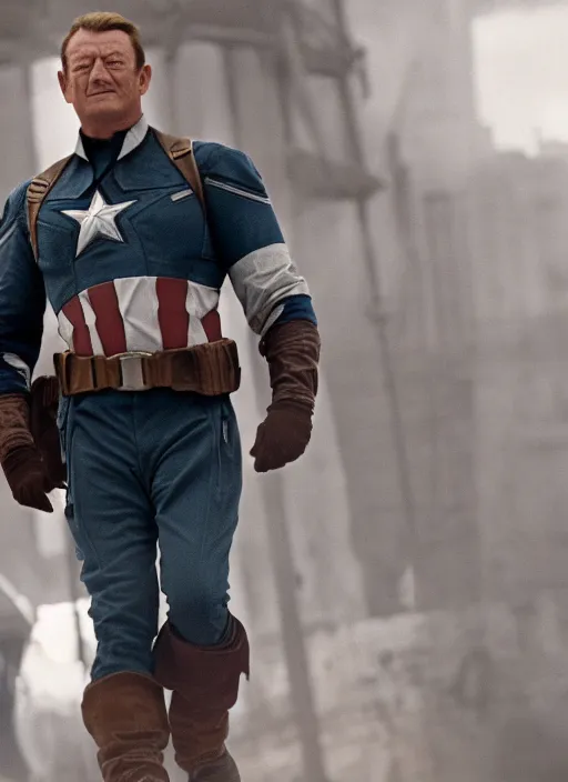 Image similar to film still of John Wayne as Captain America in Captain America The First Avenger, 4k