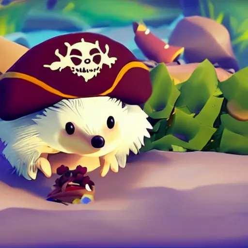 Image similar to cute baby hedgehog in sea of thieves wearing a pirate hat