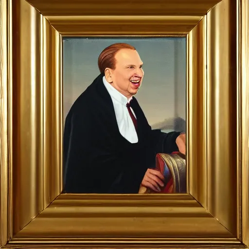 Image similar to a portrait of L Ron Hubbard as a roman senator in the senate, wearing a flowing toga, dignified, historical, oil on canvas