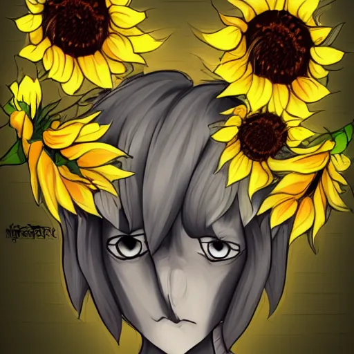 Prompt: Sunflower goblin monster, semi realistic, anime art style, trending on art station