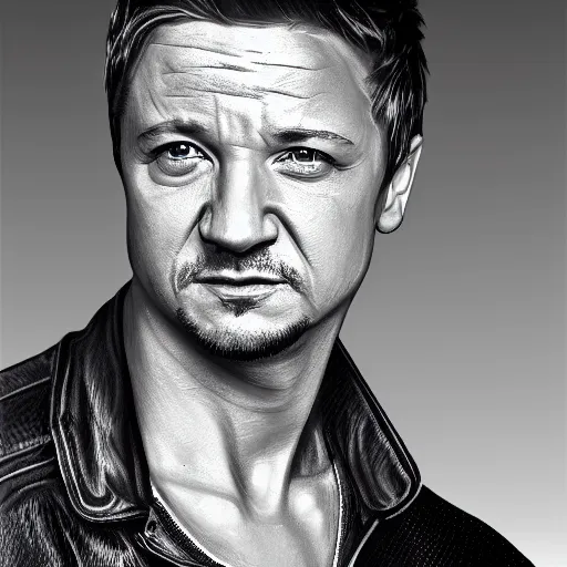 Prompt: portrait of jeremy renner, highly detailed, centered, solid color background, digital painting