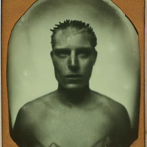 Image similar to tintype photo, swimming deep underwater, alien