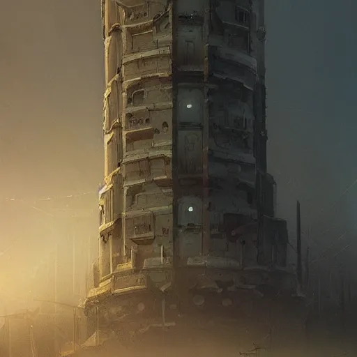 Image similar to A huge tower in a deserted landscape emitting a green light in the distance, dark atmosphere, intricate, cinematic lighting, highly detailed, digital painting, artstation, concept art, smooth, sharp focus, illustration, art by Artgerm and Greg Rutkowski, Cgsociety