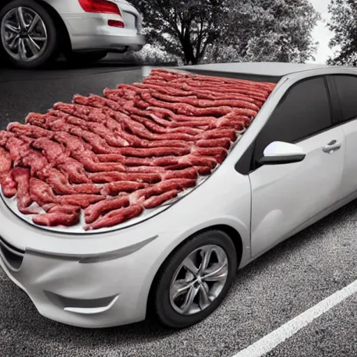 Image similar to a car made of meat and organs