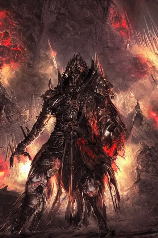 Prompt: Path of Exile, [Sirius], clear [[bronze]] face [mask], luminous red eyes, male image with [bronze] black bloody armor, sitting on the throne, inside the ruined gothic church, black shadows, red lasers, dark red bloody fog, black-grey smoky tornadoes fly around, [[blood]], Anachronism, painting, dark fantasy, steampunk, 4k, perfect quality,