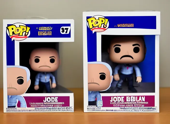 Image similar to product still of Joe Biden funko pop with box, 85mm f1.8