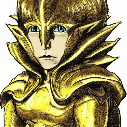 Image similar to portrait of ethereal young goblin princess in golden armour by Kentaro Miura