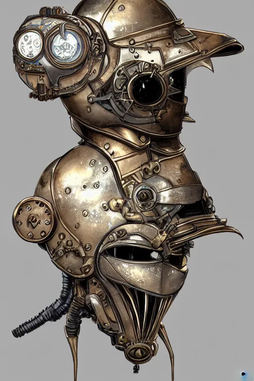 Image similar to steampunk helmet fantasy art mask robot ninja stylized digital illustration sharp focus, elegant intricate digital painting artstation concept art global illumination ray tracing advanced technology chaykin howard and campionpascale and cooke darwyn and davis jack