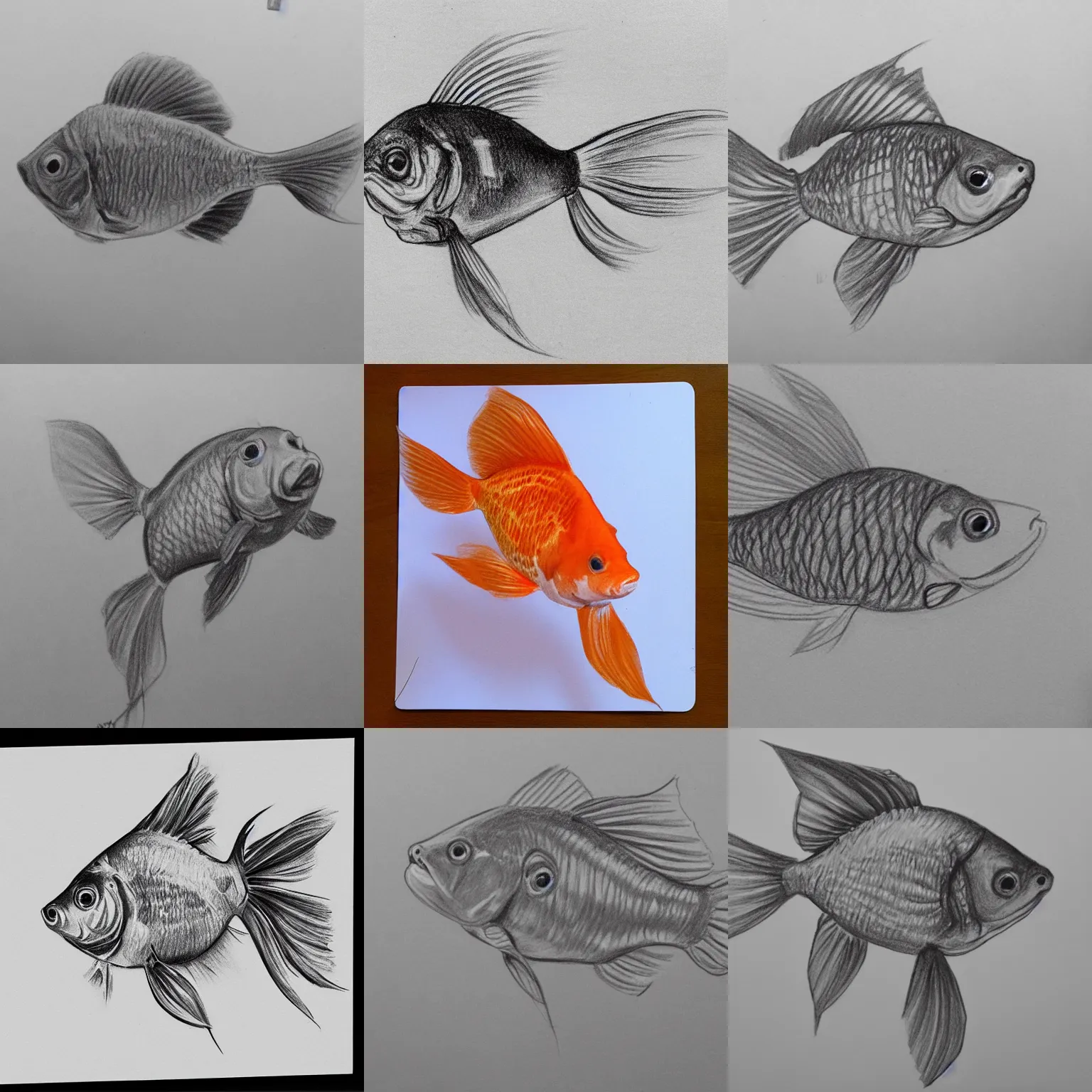 Prompt: pencil sketch study of a goldfish