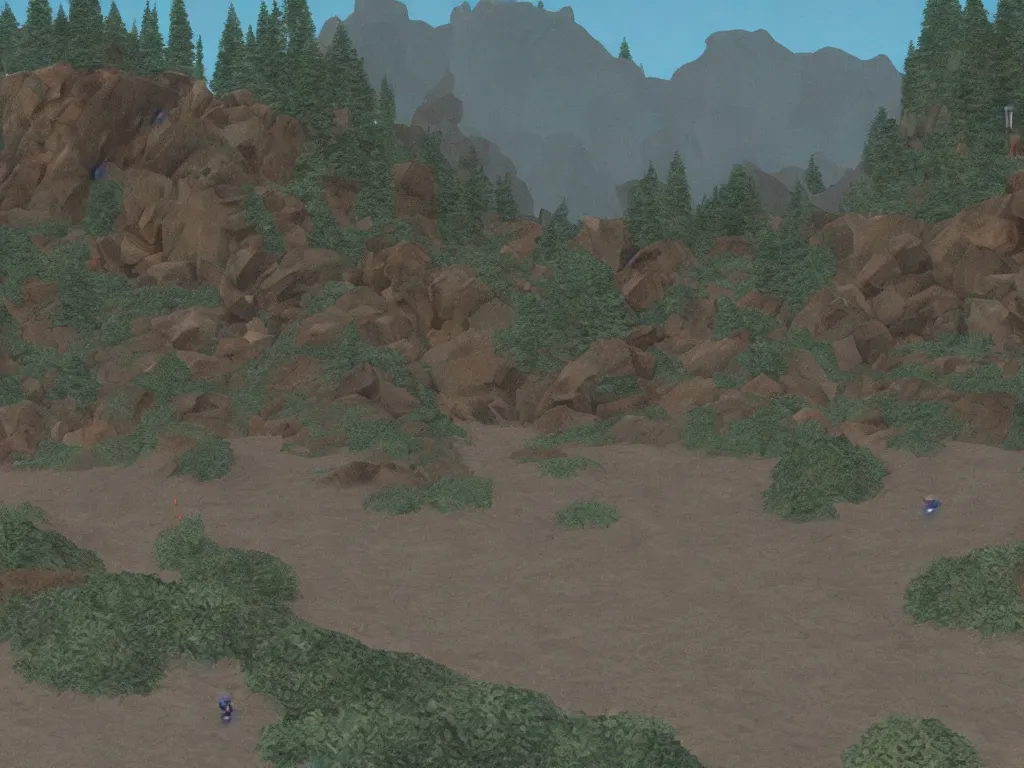 Image similar to Twin Peaks as a PS1 video game landscape