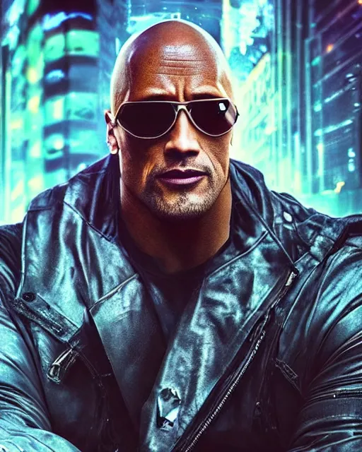 Prompt: epic portrait of cyberpunk dwayne johnson