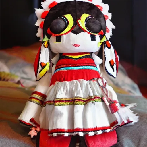 Image similar to cute fumo plush of a tribal girl in traditional garb