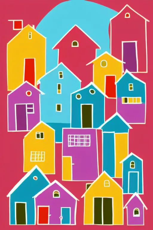 Image similar to minimalist boho style art of colorful houses, illustration, vector art