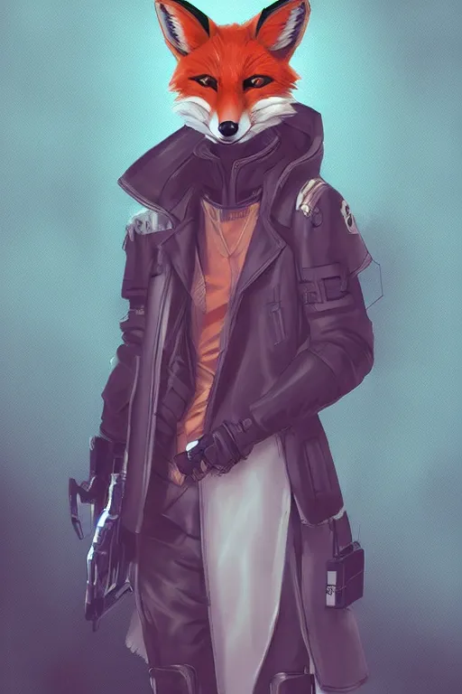 Image similar to a fox fursona, trending on artstation, by kawacy, furry art, digital art, cyberpunk, high quality
