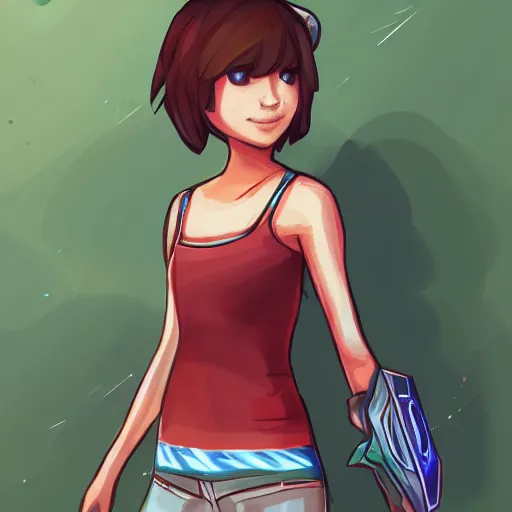 Image similar to a digital painting of Max Caulfield as a League of Legends champion. Art for the champion skin