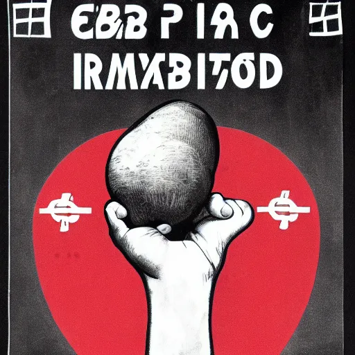 Image similar to one uncooked potato as soviet union communist propaganda poster