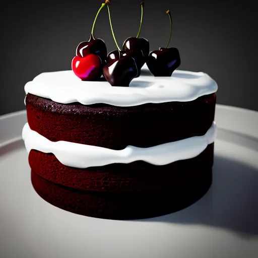 Image similar to chocolate cake with a cherry on top, octane render, unreal engine, high quality, 8 k