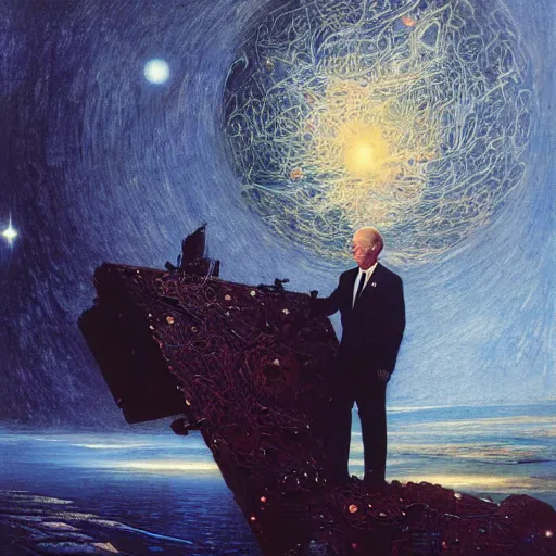 Image similar to joe biden creating the universe, by j. c. leyendecker and beksinski