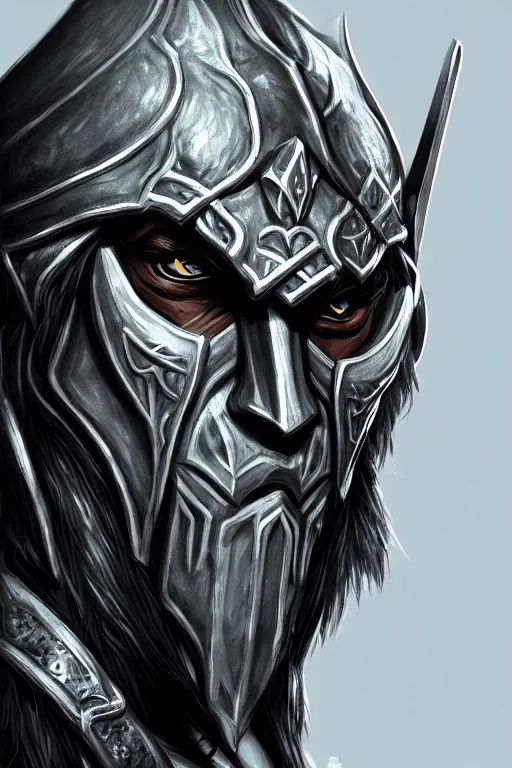 Prompt: head and shoulders portrait of an eldrich knight, drow, dark elf, shadar kai, breastplate, magical, male, high fantasy, d & d, by miro petrov, face details, extremely detailed, digital illustration