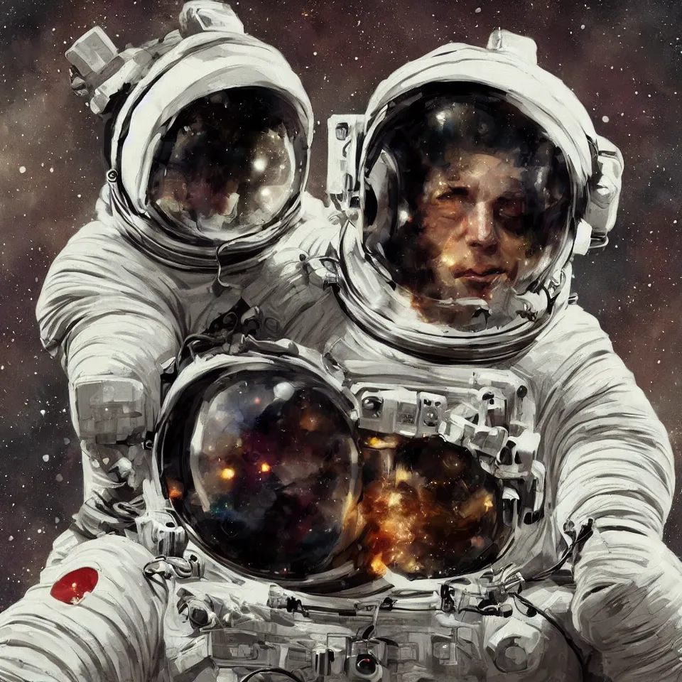 Prompt: a portrait astronaut wearing a headphone, digital painting, digital art, beautiful, cinematic, 4 k, ultra hd, art by ashley wood