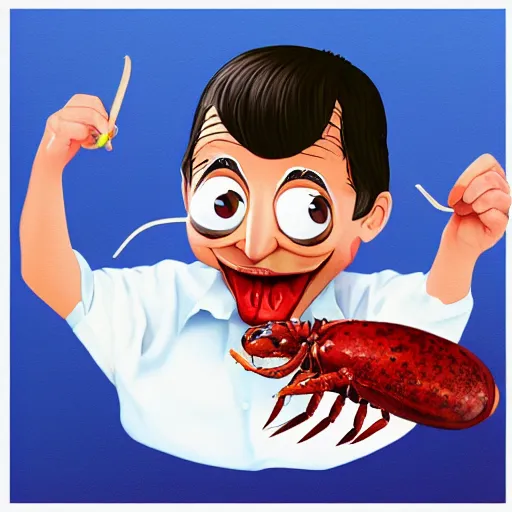 a photo of mr bean eating a lobster, trending on Stable Diffusion