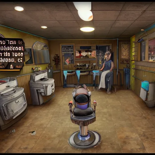 Image similar to A barbershop in the video game Disco Elysium