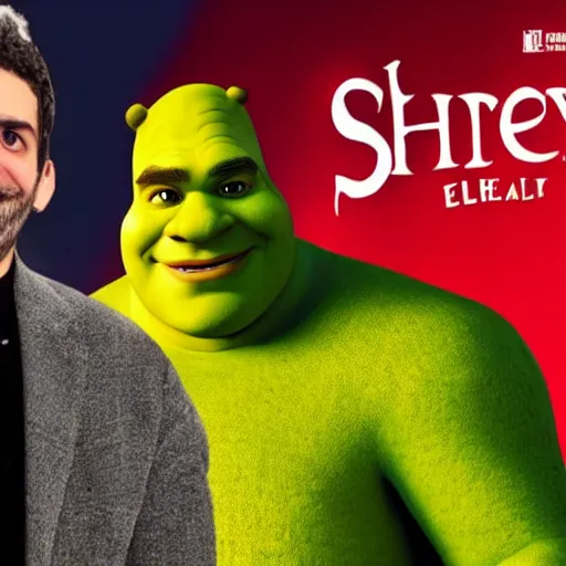 Image similar to Ethan Klein playing Shrek in the live action adaptation (2041)