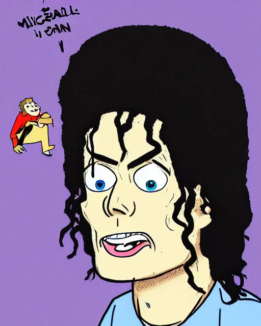 Image similar to portrait of michael jackson in the style of justin roiland. cinematic lighting. style of rick & morty. photographic, photography. by justin roiland