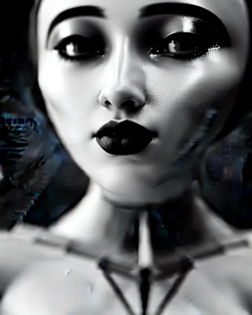 Image similar to black and white dreamy young beautiful female artificial intelligence, metropolis, cinematic, rim light, bokeh, photo - realistic, elegant, high detail, 8 k, masterpiece, photo taken in 1 9 3 0