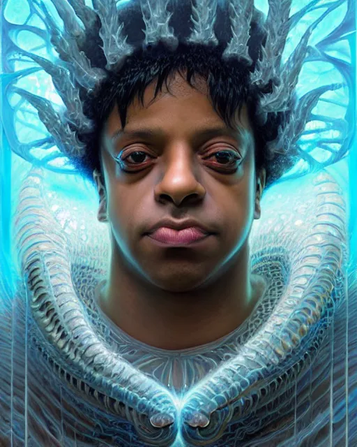 Prompt: a headshot of the slump god, made of fractals facing each other, ultra realistic, wide angle, intricate details, the fifth element artifacts, highly detailed by peter mohrbacher, hajime sorayama, wayne barlowe, boris vallejo, aaron horkey, gaston bussiere, craig mullins