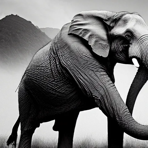 Image similar to Creature with the body of an elephant and the head of a human, National Geographic photograph